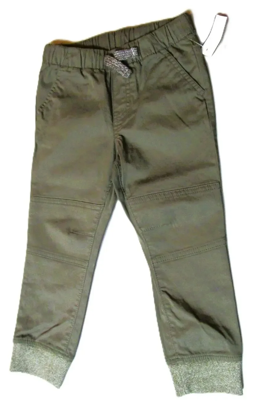 Cat & Jack Boy's Olive Green Joggers Size 3T Elastic Waist & Cuffed Ankles